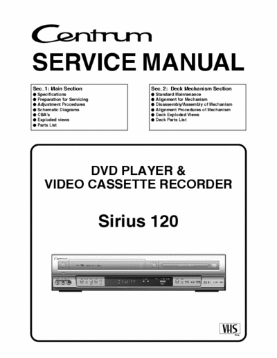 Centrum Sirius 120 Service Manual - VHS Recorder 6 Head HiFi, DVD Player MP3 Jpeg - (7.216Kb) pag. 95